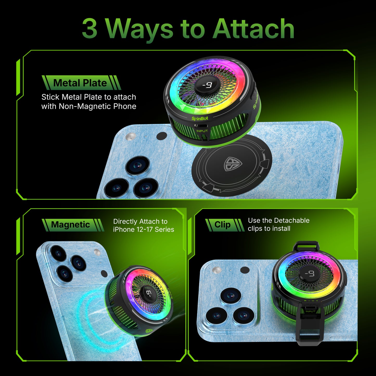 SpinBot IceDot Mag v2 Magnetic Mobile Phone Cooler with 20W Freeze Cooling | Larger Cooling Area | Overclock Cooling