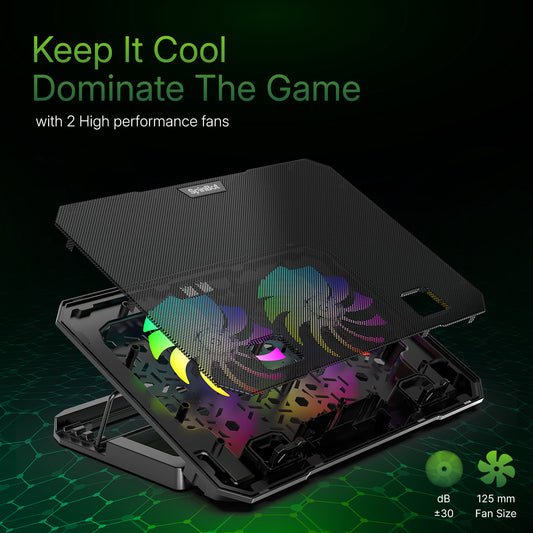 SpinBot Airflow X10 Laptop Cooling Pad with Dual Fans | Low Noise 30dB | 4-Level Adjustable Stand | 2 USB Ports with Speed Control.