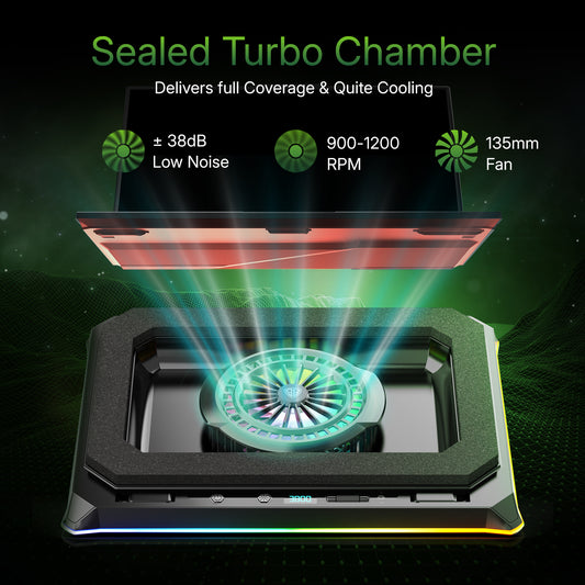 SpinBot Airflow X50 Laptop Cooling Pad | 135mm Fan up to 3800 RPM | 11 RGB Modes | 5-Level Adjustable Stand | 4 USB + 2 Type-C Ports.