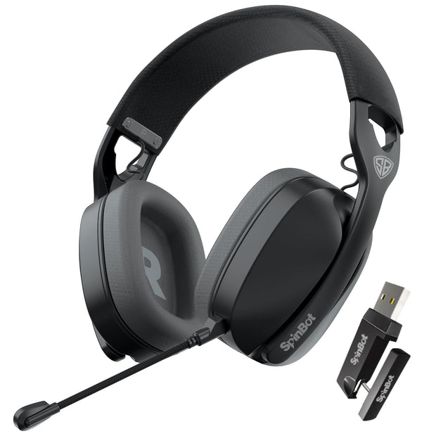 SpinBot Ranger HX500 Tri-Mode Wireless Gaming Headphones | Dual 2.4GHz + Bluetooth + Wired | Detachable Boom Mic (Black)