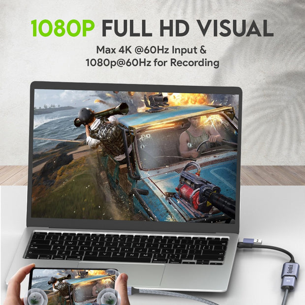 SpinBot Envisage Full HD Video Capture Card | 4K HDMI to USB3.0 1080p/ 60FPS | Capture Card for Gaming, Streaming, Broadcast and Video Recording | Windows, Mac, Android