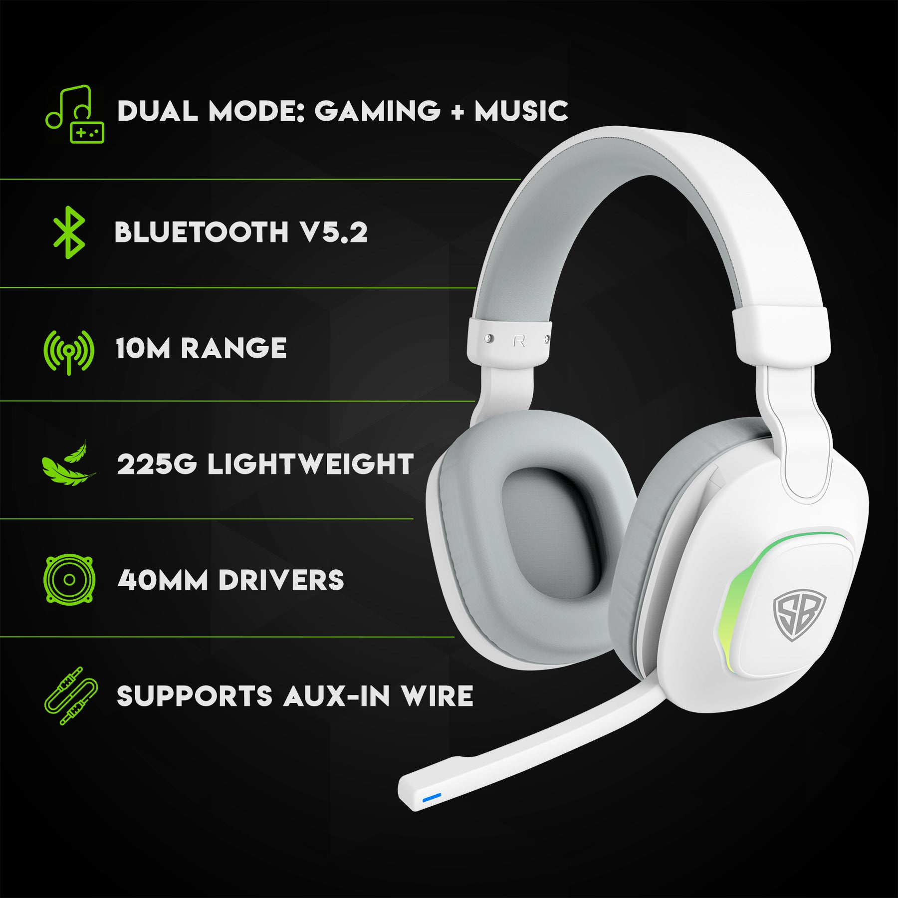 SpinBot Ranger HX300 Wireless Bluetooth Low Latency Gaming Headphones