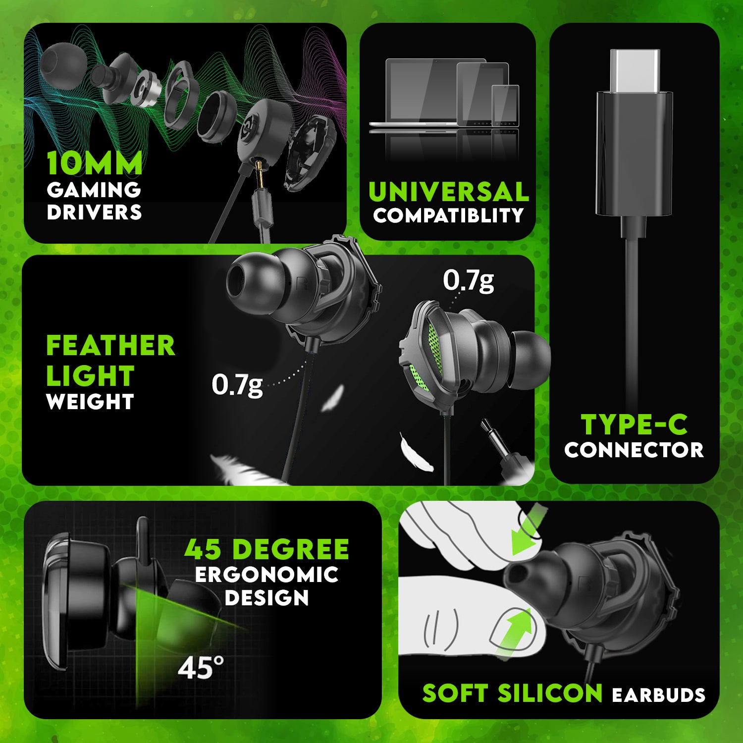 SpinBot BattleBudz C10 Type-C Wired Gaming Earphone with Detachable Bo