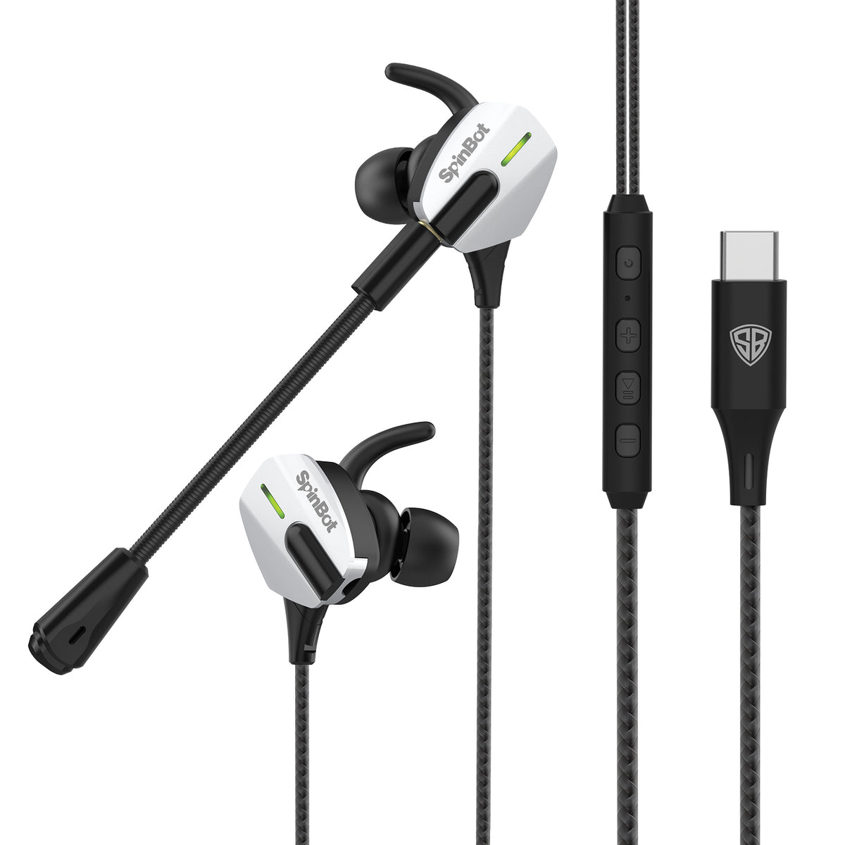 SpinBot BattleBudz G10 Type-C Wired Gaming Earphones with Detachable Boom Mic | 10mm Drivers | Inline Controls | Dedicated Mic Mute Button | Lightweight Gaming Earbuds for BGMI, Free Fire & Mobile Gaming