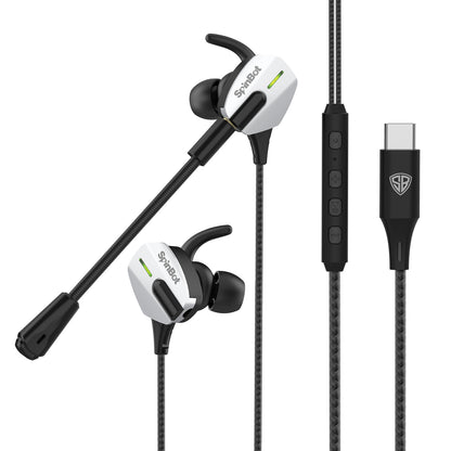SpinBot BattleBudz G10 Type-C Wired Gaming Earphones with Detachable Boom Mic | 10mm Drivers | Inline Controls | Dedicated Mic Mute Button | Lightweight Gaming Earbuds for BGMI, Free Fire & Mobile Gaming
