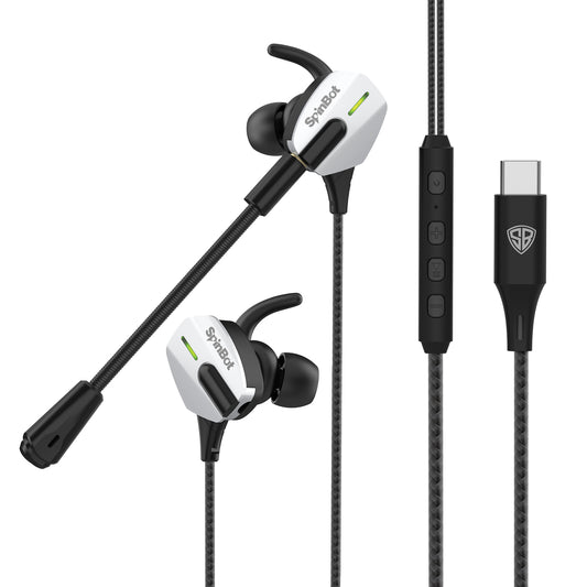 SpinBot BattleBudz G10 Type-C Wired Gaming Earphones with Detachable Boom Mic | 10mm Drivers | Inline Controls | Dedicated Mic Mute Button | Lightweight Gaming Earbuds for BGMI, Free Fire & Mobile Gaming