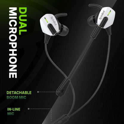 SpinBot BattleBudz G10 Type-C Wired Gaming Earphones with Detachable Boom Mic | 10mm Drivers | Inline Controls | Dedicated Mic Mute Button | Lightweight Gaming Earbuds for BGMI, Free Fire & Mobile Gaming