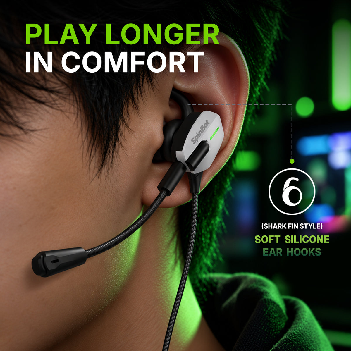 SpinBot BattleBudz G10 Type-C Wired Gaming Earphones with Detachable Boom Mic | 10mm Drivers | Inline Controls | Dedicated Mic Mute Button | Lightweight Gaming Earbuds for BGMI, Free Fire & Mobile Gaming