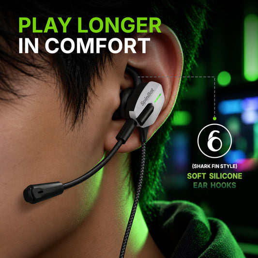 SpinBot BattleBudz G10 Type-C Wired Gaming Earphones with Detachable Boom Mic | 10mm Drivers | Inline Controls | Dedicated Mic Mute Button | Lightweight Gaming Earbuds for BGMI, Free Fire & Mobile Gaming