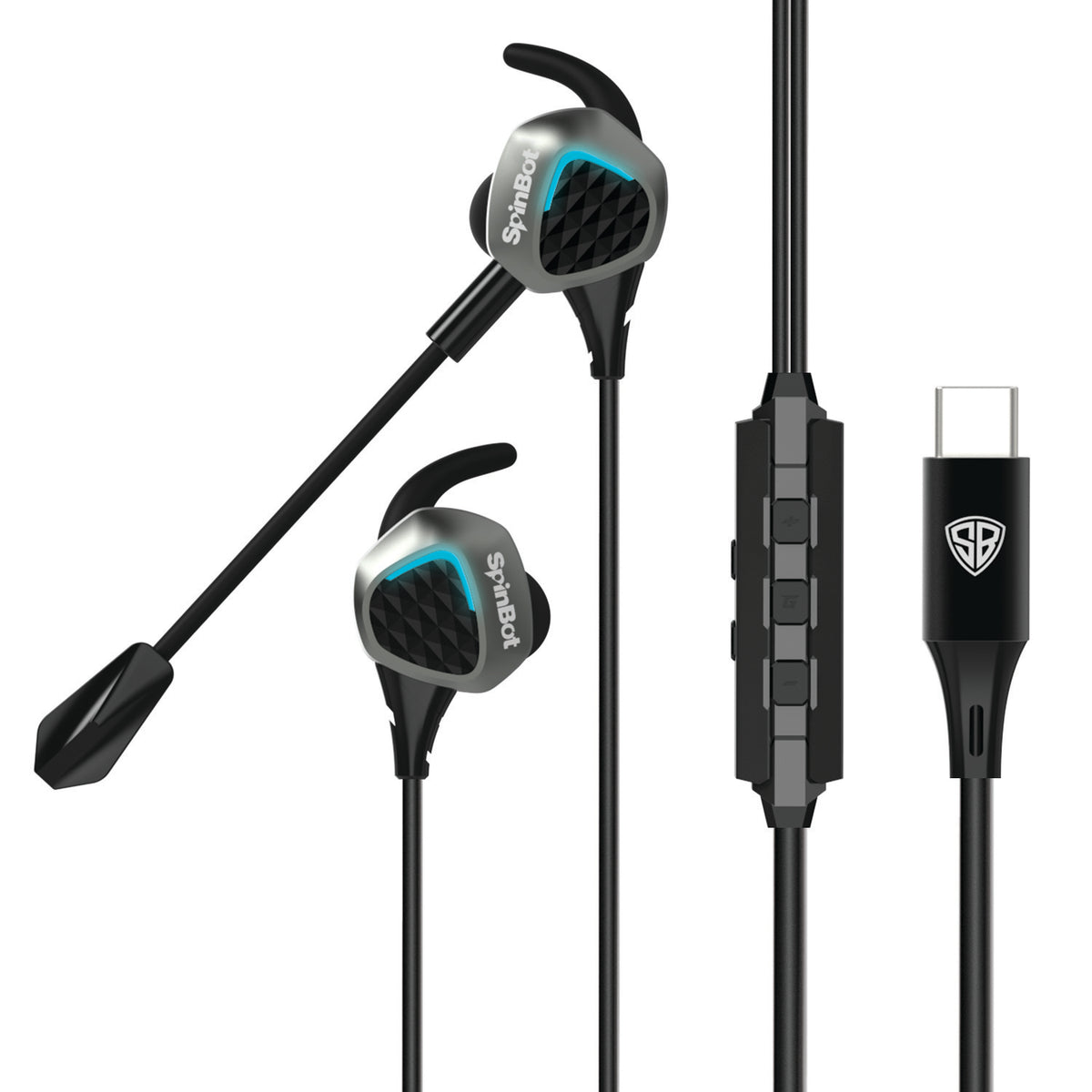 SpinBot BattleBudz G30 Type-C Gaming Earphone with 4 Audio Modes | Boom Mic | Metal Body Wired Gaming Earphone