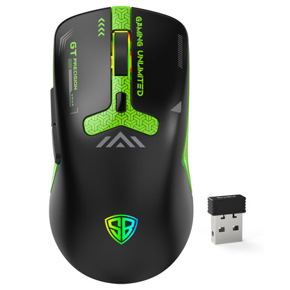 SpinBot Clutch GT500 Wireless Gaming Mouse | 4800 DPI Sensor | Multi Connectivity (2.4GHz + BT1 + BT2) | Black & Green