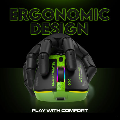 SpinBot Clutch GT500 Wireless Gaming Mouse | 4800 DPI Sensor | Multi Connectivity (2.4GHz + BT1 + BT2) | Black & Green