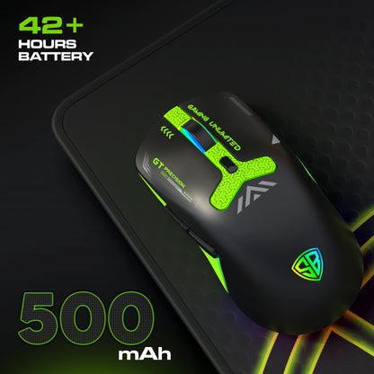 SpinBot Clutch GT500 Wireless Gaming Mouse | 4800 DPI Sensor | Multi Connectivity (2.4GHz + BT1 + BT2) | Black & Green
