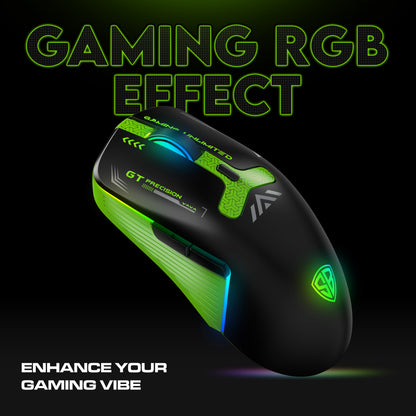 SpinBot Clutch GT500 Wireless Gaming Mouse | 4800 DPI Sensor | Multi Connectivity (2.4GHz + BT1 + BT2) | Black & Green