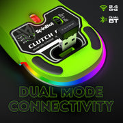 SpinBot Clutch GT500 Wireless Gaming Mouse | 4800 DPI Sensor | Multi Connectivity (2.4GHz + BT1 + BT2) | Black & Green