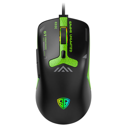 SpinBot Clutch GT500 Wired Gaming Mouse, 3600 DPI Optical Sensor, 1.5m Braided Cable, Ergonomic Design – Black & Green