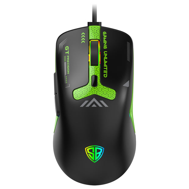 SpinBot Clutch GT500 Wired Gaming Mouse, 3600 DPI Optical Sensor, 1.5m Braided Cable, Ergonomic Design – Black & Green