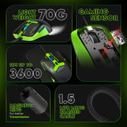 SpinBot Clutch GT500 Wired Gaming Mouse, 3600 DPI Optical Sensor, 1.5m Braided Cable, Ergonomic Design – Black & Green