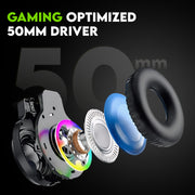 SpinBot BattleBudz H2 Wired Gaming Headphone with 50mm Drivers, RGB Lights, Suspension Headband, 1.8m Braided Cable & Boom Mic
