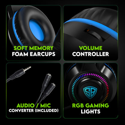 SpinBot BattleBudz H2 Wired Gaming Headphone with 50mm Drivers, RGB Lights, Suspension Headband, 1.8m Braided Cable & Boom Mic