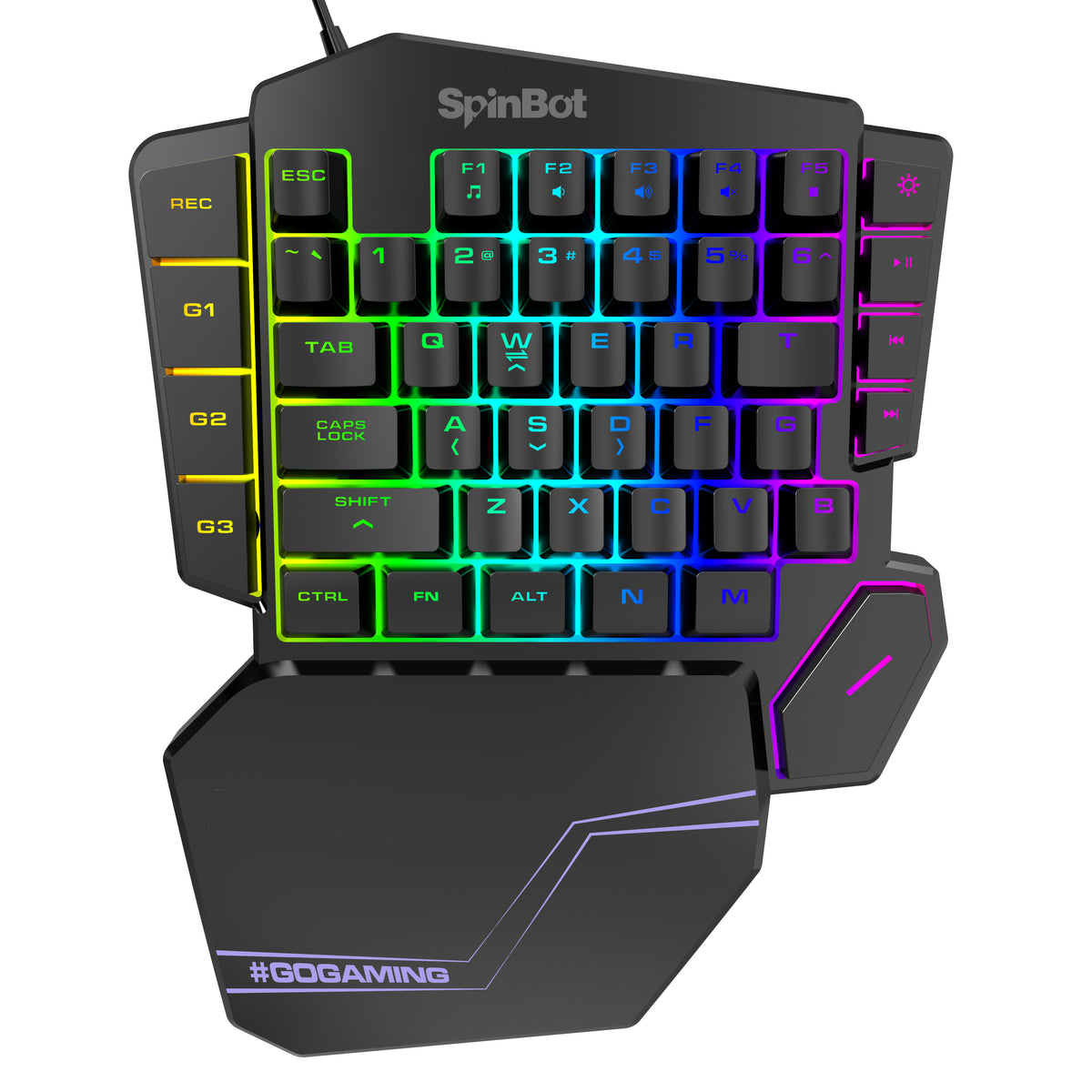 SpinBot Rage K10 One Hand |45 Keys|LED Backlit|Macro Function|Arm Rest|Media Control| Wired USB Standard Gaming Keyboard Compatible