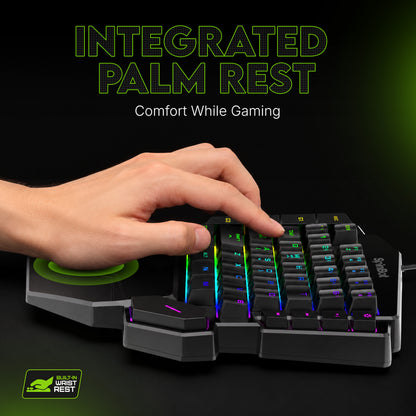SpinBot Rage K10 One Hand |45 Keys|LED Backlit|Macro Function|Arm Rest|Media Control| Wired USB Standard Gaming Keyboard Compatible