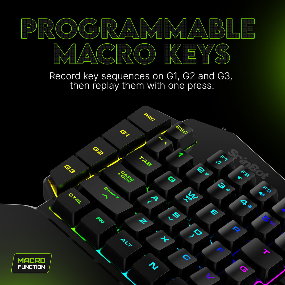SpinBot Rage K10 One Hand |45 Keys|LED Backlit|Macro Function|Arm Rest|Media Control| Wired USB Standard Gaming Keyboard Compatible