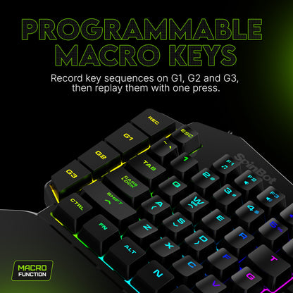 SpinBot Rage K10 One Hand |45 Keys|LED Backlit|Macro Function|Arm Rest|Media Control| Wired USB Standard Gaming Keyboard Compatible