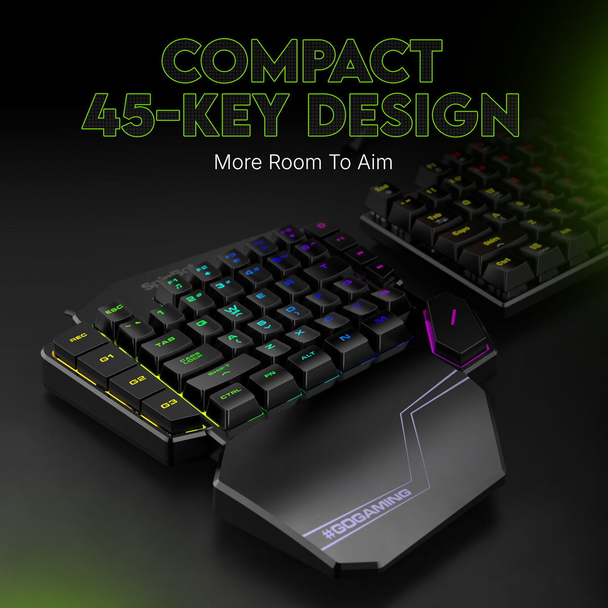 SpinBot Rage K10 One Hand |45 Keys|LED Backlit|Macro Function|Arm Rest|Media Control| Wired USB Standard Gaming Keyboard Compatible