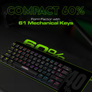 SpinBot Rage MK61 Mechanical Keyboard - Ultra-Compact 60% Layout | Tactile Blue Switches | Dynamic Multicolor RGB Lighting | 22-Key Anti-Ghosting | Durable ABS Build | 1.5m Tangle-Free Cable