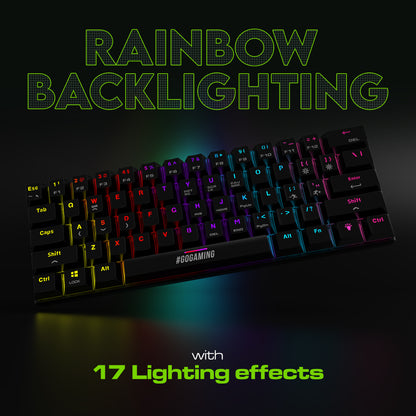 SpinBot Rage MK61 Mechanical Keyboard - Ultra-Compact 60% Layout | Tactile Blue Switches | Dynamic Multicolor RGB Lighting | 22-Key Anti-Ghosting | Durable ABS Build | 1.5m Tangle-Free Cable
