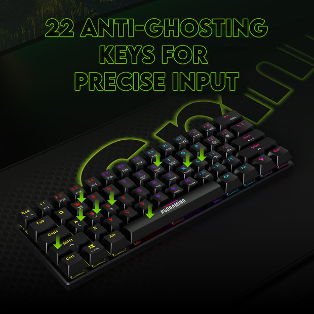 SpinBot Rage MK61 Mechanical Keyboard - Ultra-Compact 60% Layout | Tactile Blue Switches | Dynamic Multicolor RGB Lighting | 22-Key Anti-Ghosting | Durable ABS Build | 1.5m Tangle-Free Cable