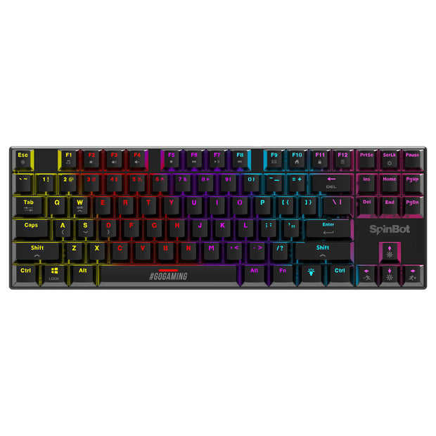 SpinBot Rage MK87 Mechanical Gaming Keyboard - Linear Red Switch | Compact 87-Key TKL Design | Vibrant Multicolor RGB Lighting | 26-Key Anti-Ghosting | Durable ABS Build | Plug & Play USB