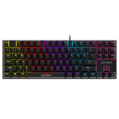 SpinBot Rage MK87 Mechanical Gaming Keyboard - Tactile Blue Switches | Compact 87-Key TKL Design | Vibrant Multicolor RGB Lighting | 26-Key Anti-Ghosting | Durable ABS Build | Plug & Play USB