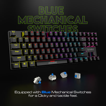 SpinBot Rage MK87 Mechanical Gaming Keyboard - Tactile Blue Switches | Compact 87-Key TKL Design | Vibrant Multicolor RGB Lighting | 26-Key Anti-Ghosting | Durable ABS Build | Plug & Play USB