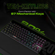 SpinBot Rage MK87 Mechanical Gaming Keyboard - Linear Red Switch | Compact 87-Key TKL Design | Vibrant Multicolor RGB Lighting | 26-Key Anti-Ghosting | Durable ABS Build | Plug & Play USB