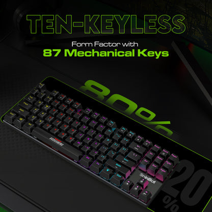 SpinBot Rage MK87 Mechanical Gaming Keyboard - Tactile Blue Switches | Compact 87-Key TKL Design | Vibrant Multicolor RGB Lighting | 26-Key Anti-Ghosting | Durable ABS Build | Plug & Play USB