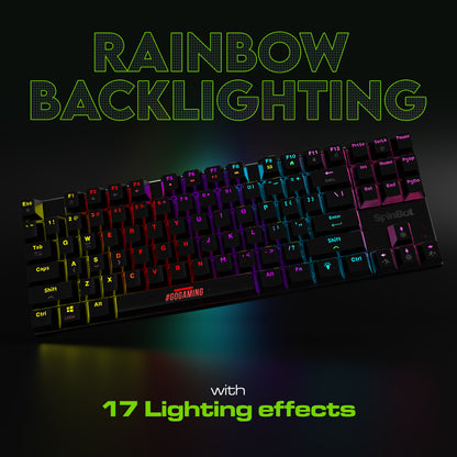 SpinBot Rage MK87 Mechanical Gaming Keyboard - Linear Red Switch | Compact 87-Key TKL Design | Vibrant Multicolor RGB Lighting | 26-Key Anti-Ghosting | Durable ABS Build | Plug & Play USB
