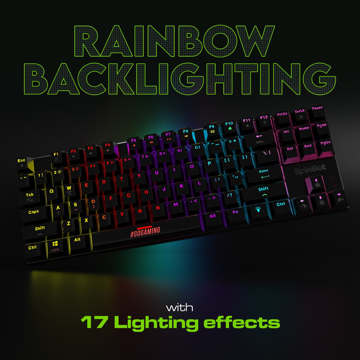 SpinBot Rage MK87 Mechanical Gaming Keyboard - Tactile Blue Switches | Compact 87-Key TKL Design | Vibrant Multicolor RGB Lighting | 26-Key Anti-Ghosting | Durable ABS Build | Plug & Play USB