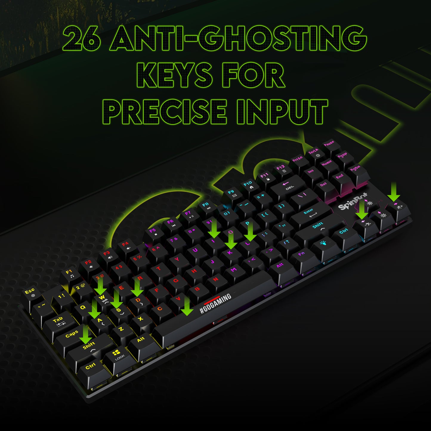 SpinBot Rage MK87 Mechanical Gaming Keyboard - Linear Red Switch | Compact 87-Key TKL Design | Vibrant Multicolor RGB Lighting | 26-Key Anti-Ghosting | Durable ABS Build | Plug & Play USB