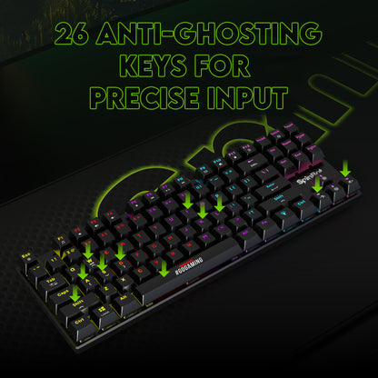 SpinBot Rage MK87 Mechanical Gaming Keyboard - Linear Red Switch | Compact 87-Key TKL Design | Vibrant Multicolor RGB Lighting | 26-Key Anti-Ghosting | Durable ABS Build | Plug & Play USB