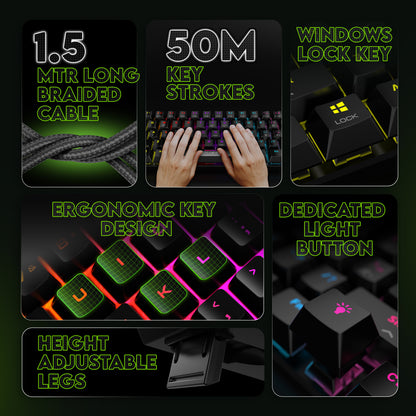 SpinBot Rage MK87 Mechanical Gaming Keyboard - Linear Red Switch | Compact 87-Key TKL Design | Vibrant Multicolor RGB Lighting | 26-Key Anti-Ghosting | Durable ABS Build | Plug & Play USB