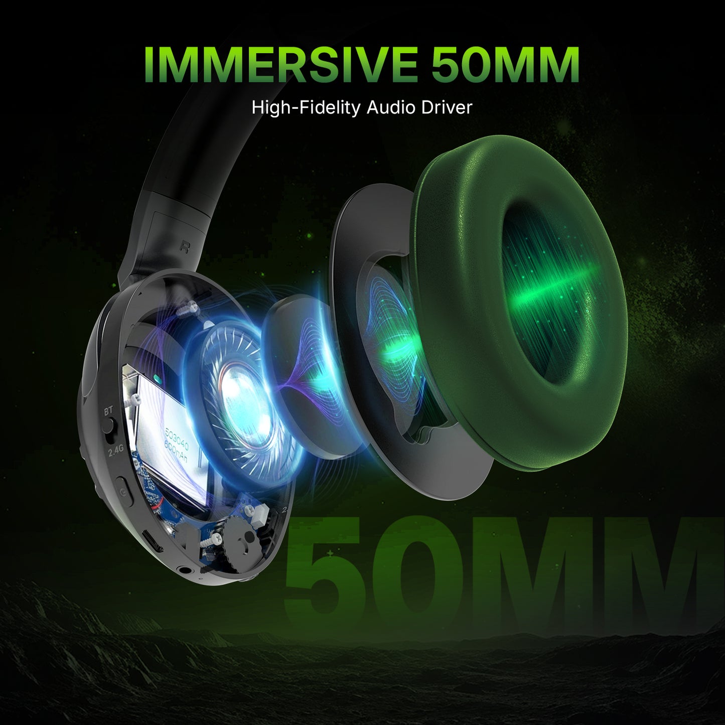 SpinBot Ranger HX700 Tri-Mode Wireless Headphones with ANC & RGB | 20ms Low Latency
