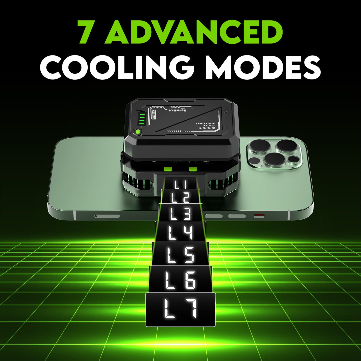 SpinBot IceDot Core X2 Magnetic Wired & Wireless Mobile Cooler | 7 Cooling Modes with 5000mAh Detachable Battery | Ultra-Quiet 42dB High-Speed 6000 RPM Fan | 15W Turbo Cooling