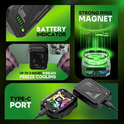 SpinBot IceDot Core X2 Magnetic Wired & Wireless Mobile Cooler | 7 Cooling Modes with 5000mAh Detachable Battery | Ultra-Quiet 42dB High-Speed 6000 RPM Fan | 15W Turbo Cooling