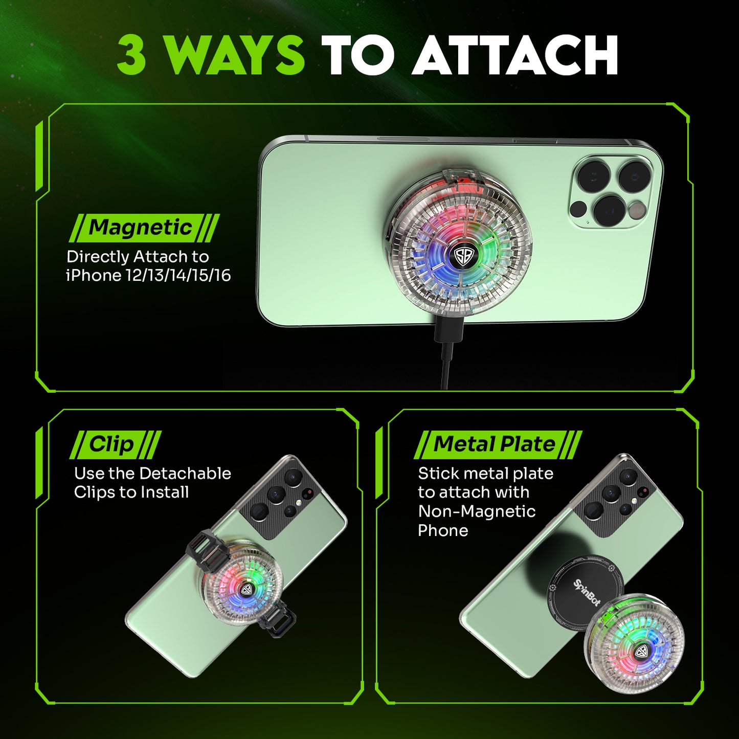 SpinBot IceDot Mag Air Ultra-Slim Ultra-Lite Magnetic Mobile Phone Cooler I 2 Speed Gears for Temperature Control I 15W Freeze Cooling I For iPhone 12/13/14/15/16, iPads and Android Smartphones