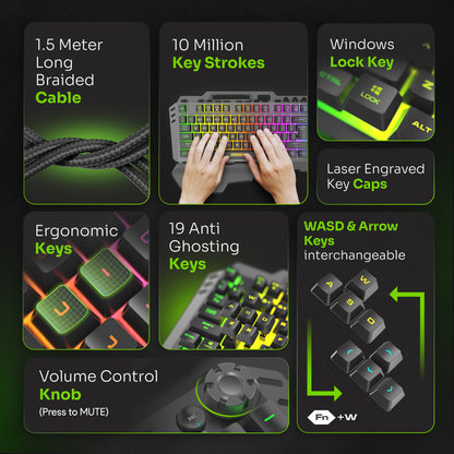 SpinBot Rage K20 Gaming Keyboard & Clutch GT900 Mouse Combo | RGB Backlit Keyboard |7200 DPI Wired USB Mouse For PC, Laptop (Black)