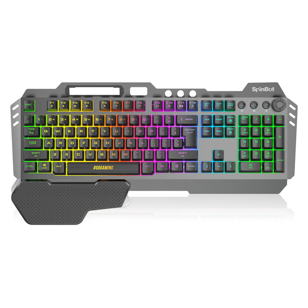 SpinBot Rage K20 LED Backlit|Metal Body|19 Anti-Ghosting Keys |Volume Control Knob| Wired USB Gaming Keyboard (Black)