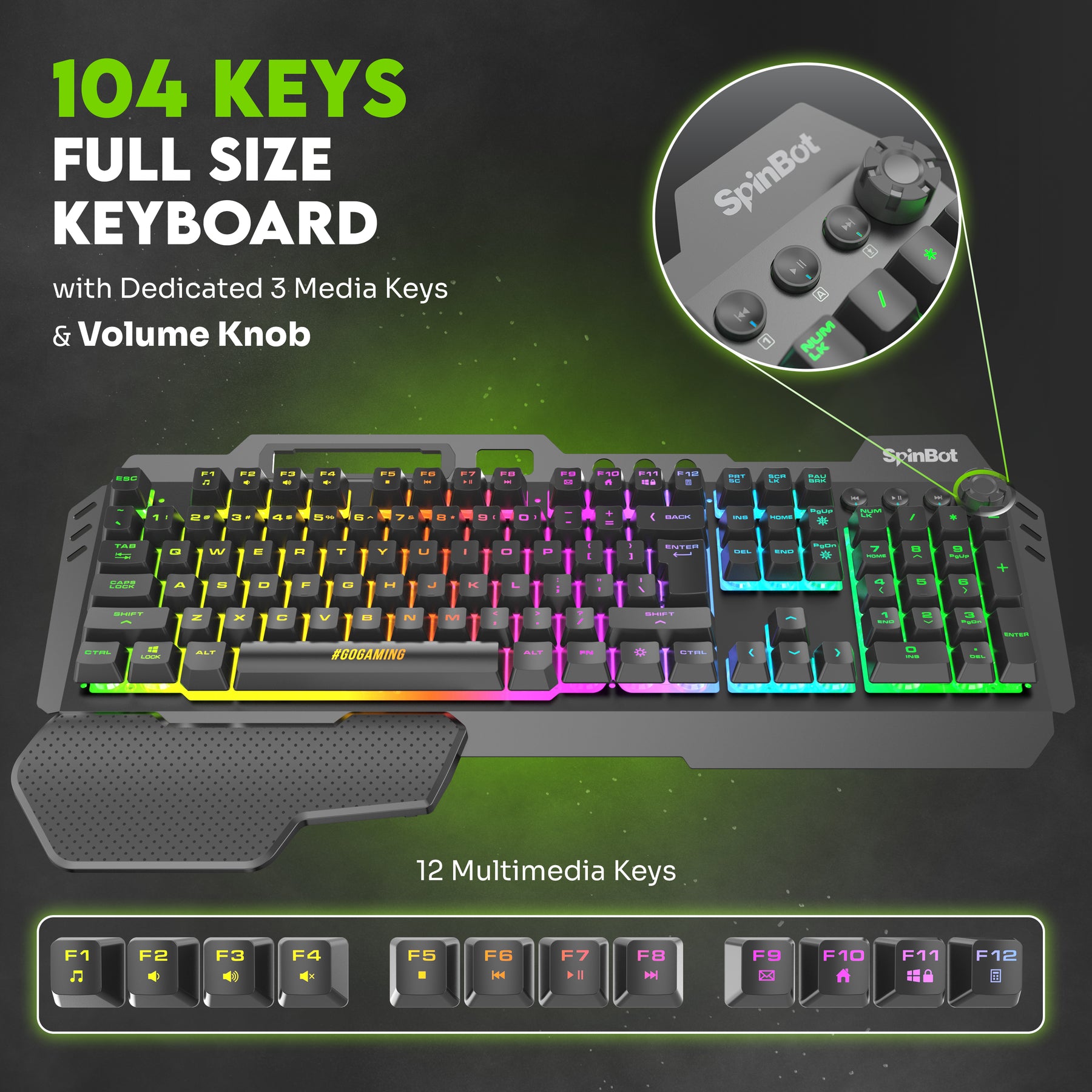 SpinBot Rage K20 LED Backlit|Metal Body|19 Anti-Ghosting Keys |Volume