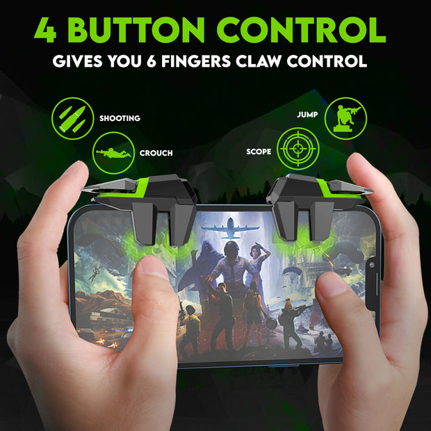 SpinBot Battlemods Raze 4 Buttons Smartphone Capacitive Gaming Trigger | 6 Finger Claw Control | Zero Lag response | For BGMI/Free Fire Max/Cod Mobile